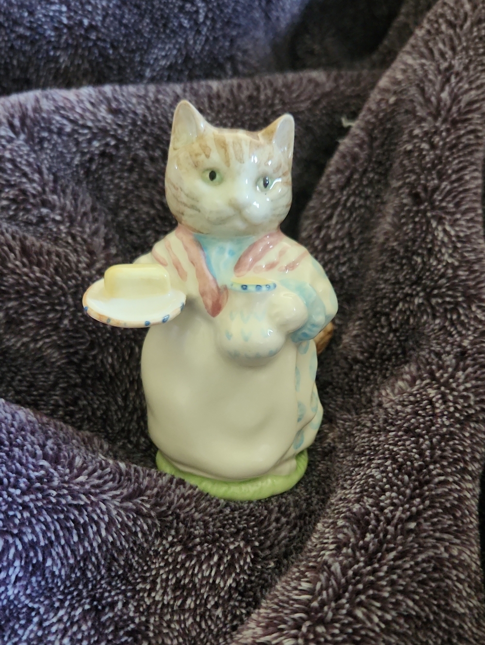 Mrs. Ribby - Royal Albert Pastel Ceramic Cat Figurine with Pink and Blue Accents